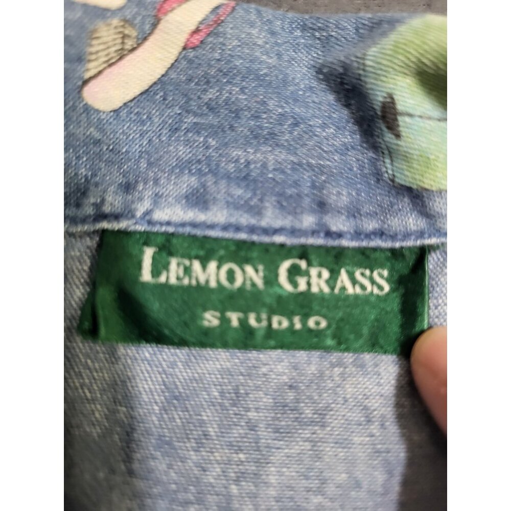 VTG LEMON GRASS Denim Shirt Women's Small Print Shoes Purses Novelty Granny - Picture 5 of 7